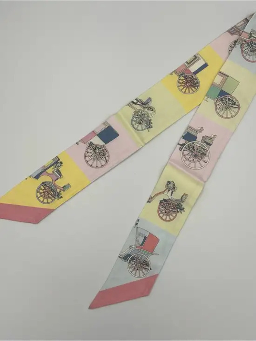 Hermes Twilly Carriage Print 100% Silk Bag Tie Scarf